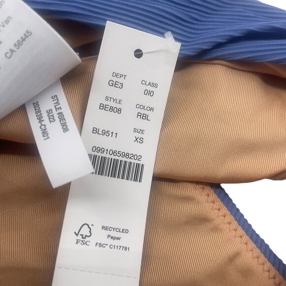 J Crew Ribbed Bikini Bottoms Blue High Rise Cheeky Swimwear Size XS BE808 New - Picture 3 of 5